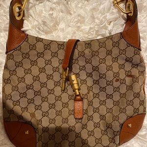 Authentic Gucci canvas print shoulder bag